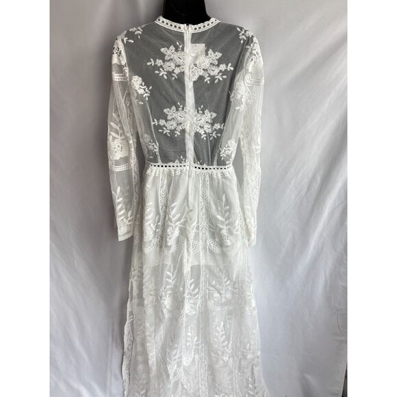 BOHO Beach Hut NWT Maxi White Embroidered Dress Lace Crochet Long Bohemian M - Picture 8 of 12